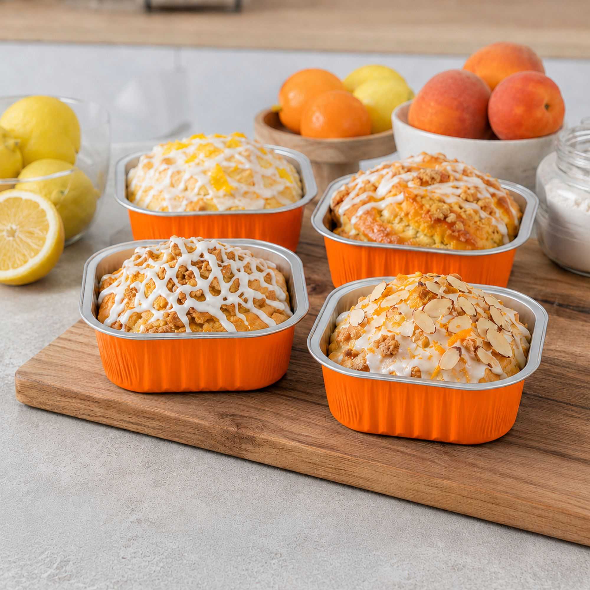Foil Lux 10 oz Square Orange Aluminum Baking Cup - 4 1/4" x 4 1/4" x 1 1/2" - 100 count box