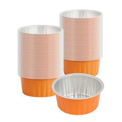 Foil Lux 4 oz Round Orange Aluminum Baking Cup - Lids Available - 3 1/4
