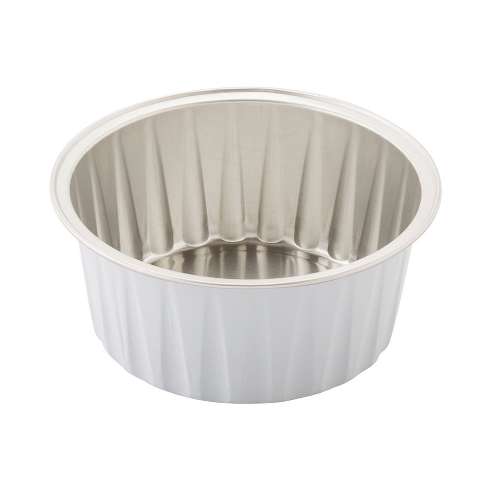 Foil Lux 4 oz Round White Aluminum Baking Cup - Lids Available - 3 1/4" x 3 1/4" x 1 1/2" - 100 count box