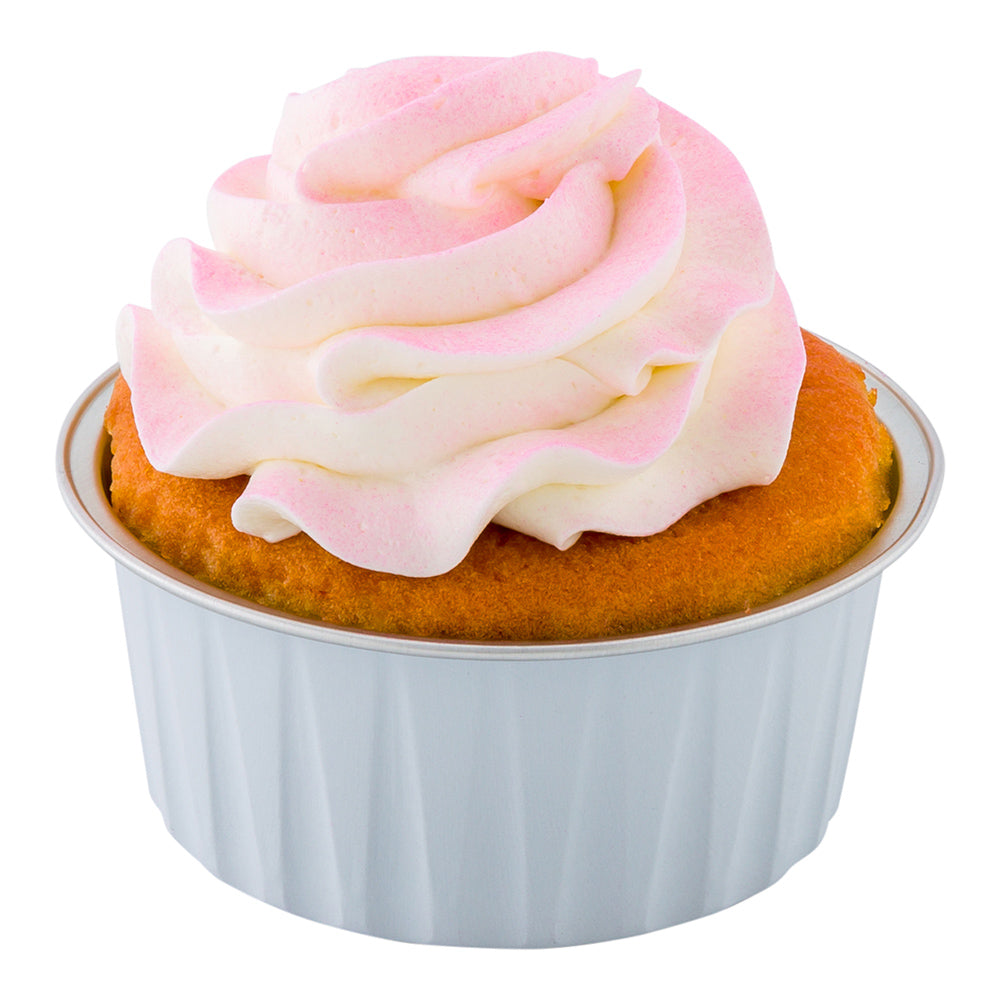 Foil Lux 4 oz Round White Aluminum Baking Cup - Lids Available - 3 1/4" x 3 1/4" x 1 1/2" - 100 count box