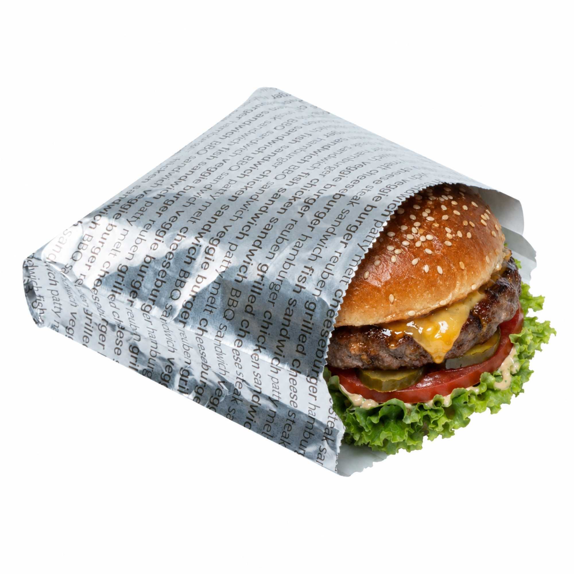 Bag Tek Paper Printed Burger Foil Bag - 6" x 1 1/4" x 6 1/2" - 100 count box