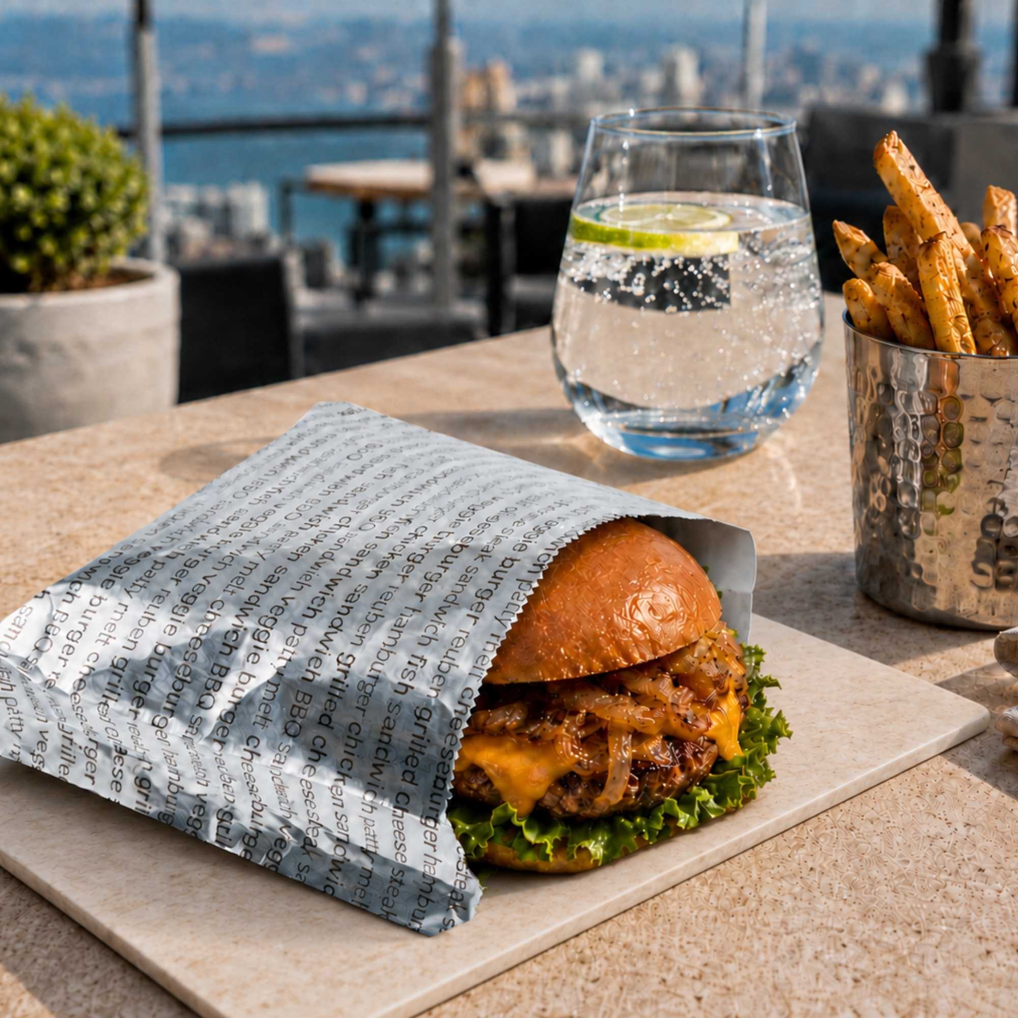 Bag Tek Paper Printed Burger Foil Bag - 6" x 1 1/4" x 6 1/2" - 100 count box