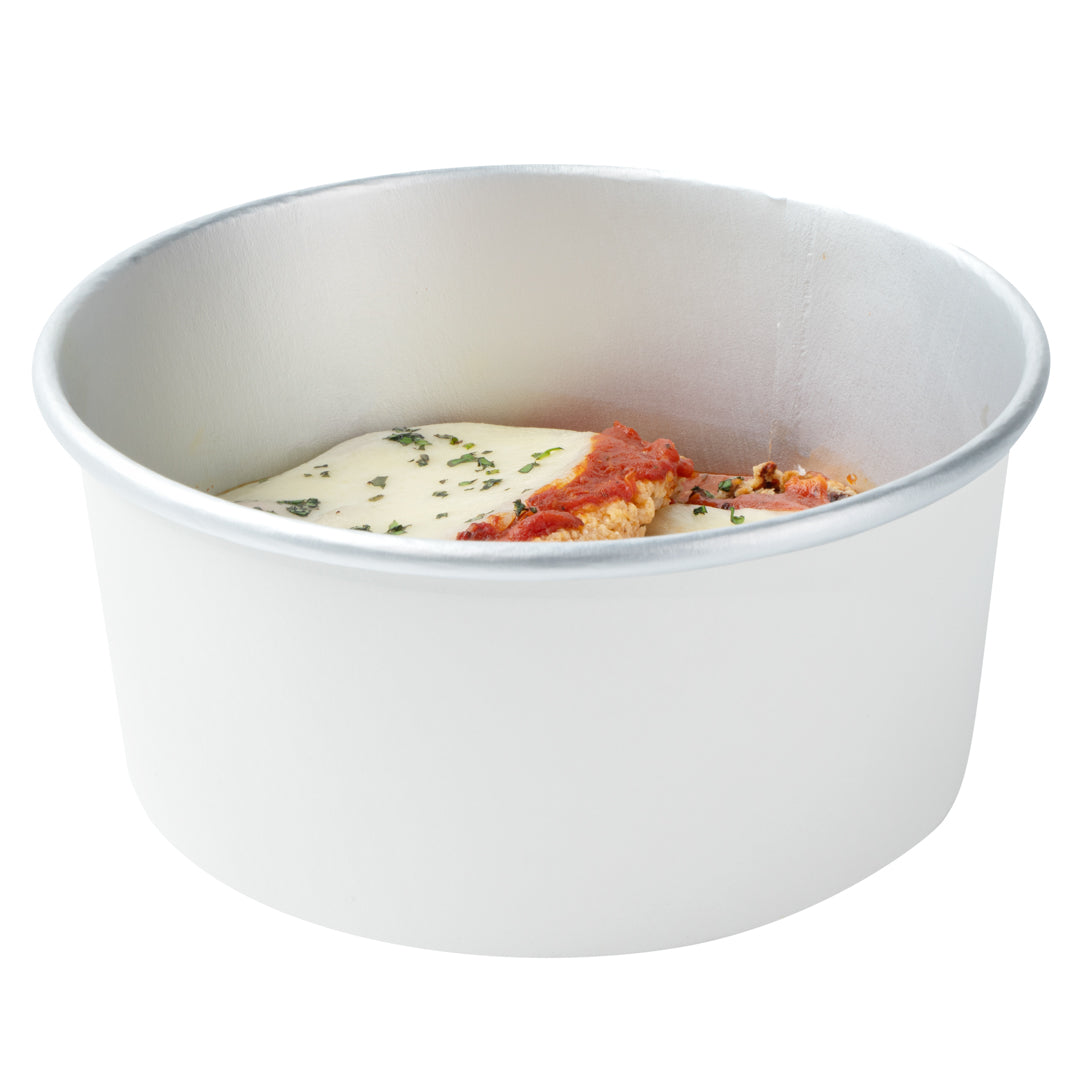 Foil Lux 42 oz White Paper Take Out Container - with Foil Interior - 6 1/2" x 6 1/2" x 3" - 50 count box