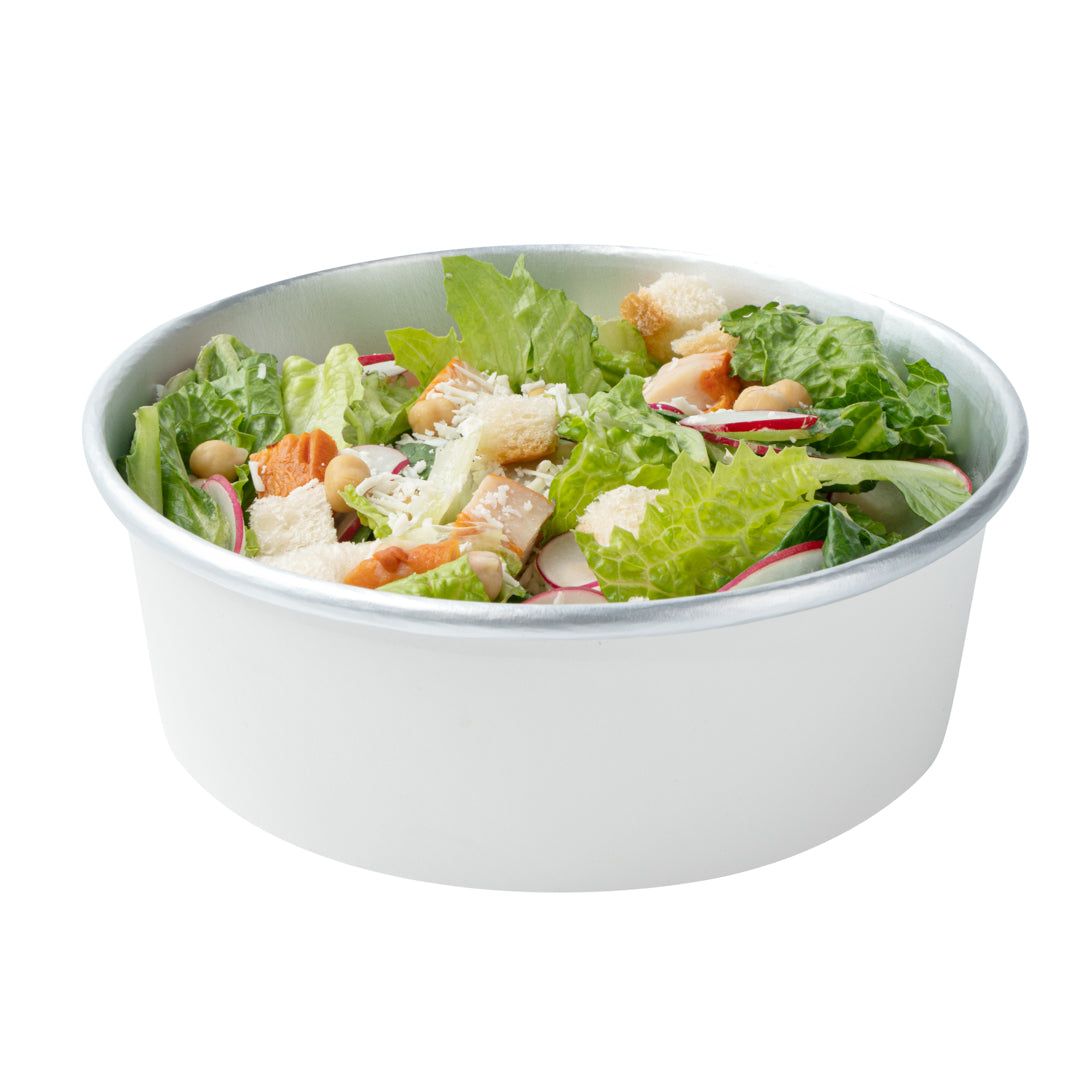 Foil Lux 45 oz White Paper Take Out Container - with Foil Interior - 7 1/4" x 7 1/4" x 2 1/2" - 50 count box