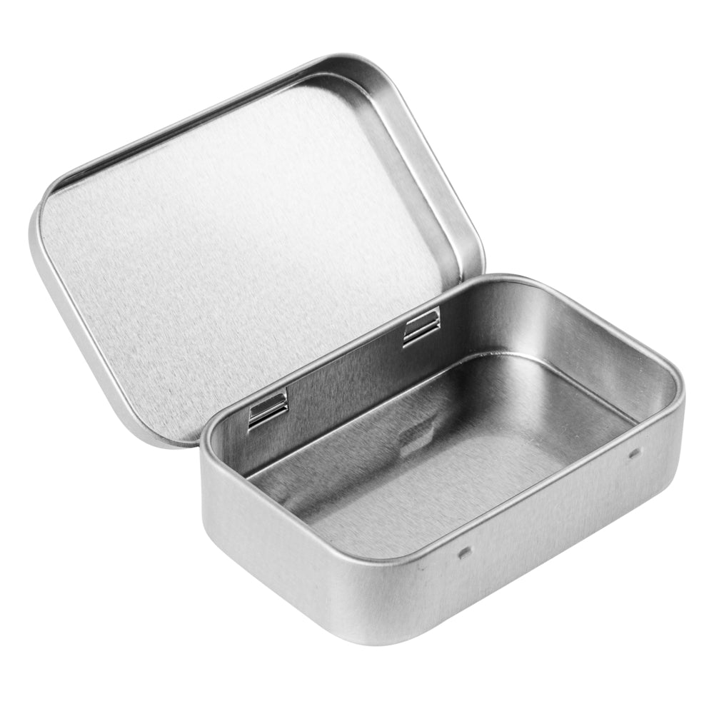 Chef 101 4 oz Rectangle Silver Tin Container - with Hinged Lid - 100 count box