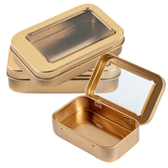Chef 101 4 oz Rectangle Gold Tin Container - with Window Lid - 100 count box