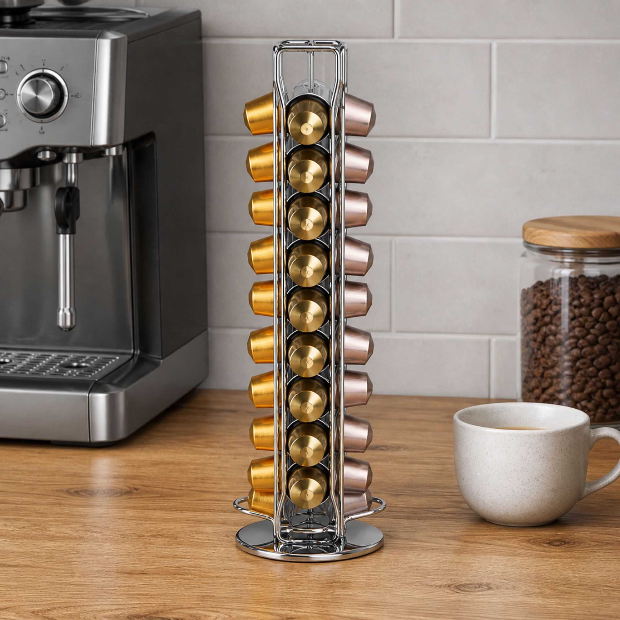 Restpresso Iron Coffee Pod / Capsule Holder - Revolving, Holds 40 Nespresso Capsules - 4 1/2" x 4 1/2" x 14 1/2" - 1 count box