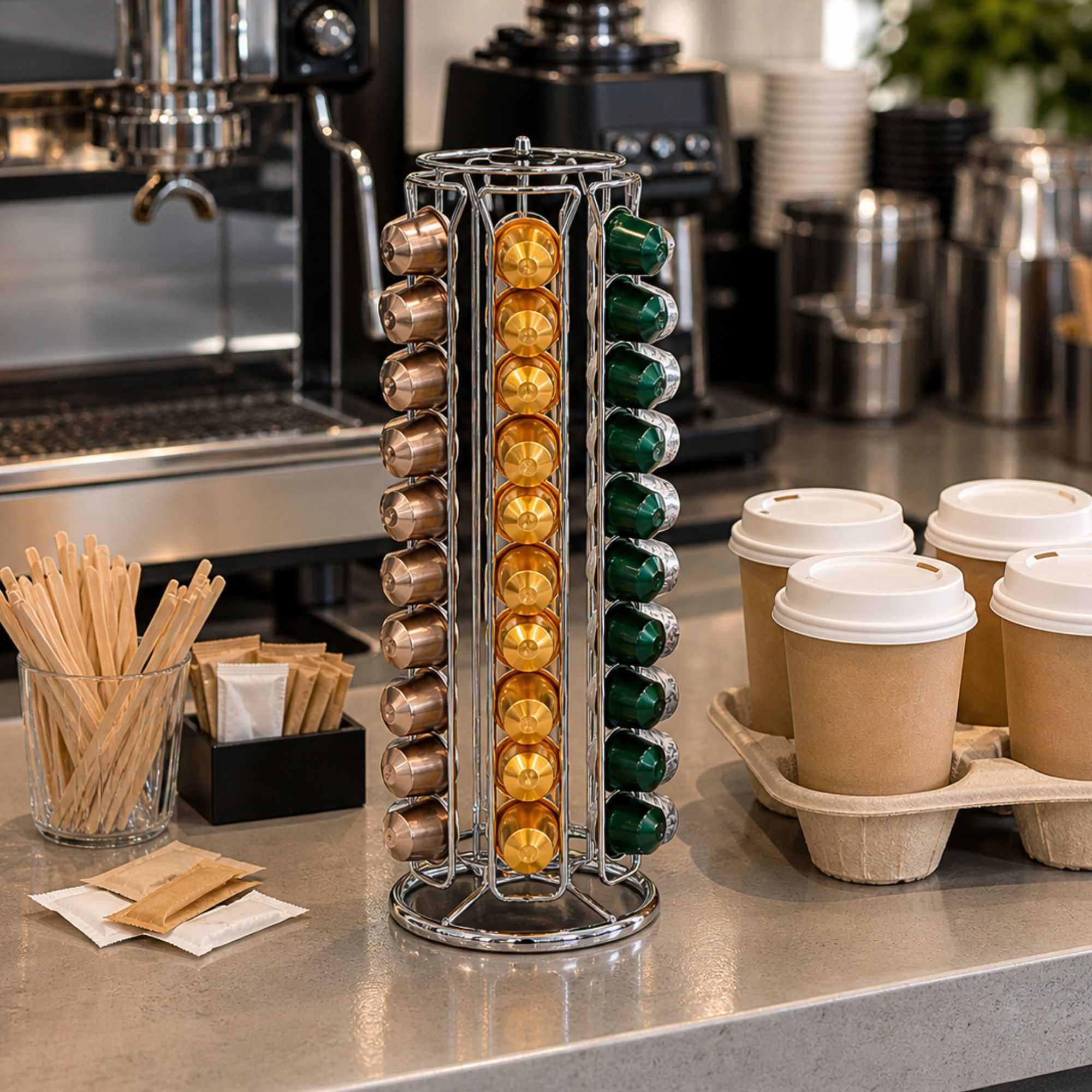 Restpresso Iron Coffee Pod / Capsule Holder - Revolving, Holds 60 Nespresso Capsules - 5" x 5" x 16 1/4" - 1 count box