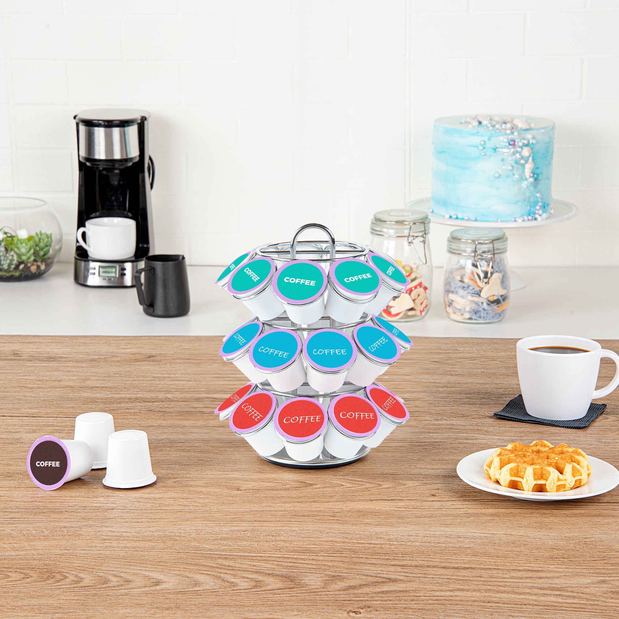 Restpresso Iron Coffee Pod / Capsule Holder - Revolving, Holds 27 K-Cups - 6 3/4" x 6 3/4" x 8 3/4" - 1 count box