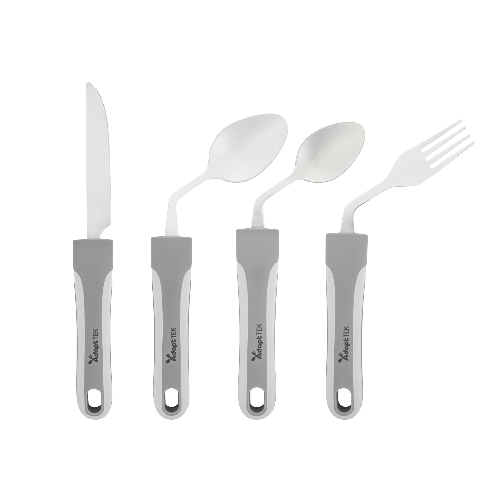 Adapt Tek Gray Stainless Steel 4-Piece Adaptive Offset Utensil Set - Left Hand, Lightweight, Non-Slip - 1 count box