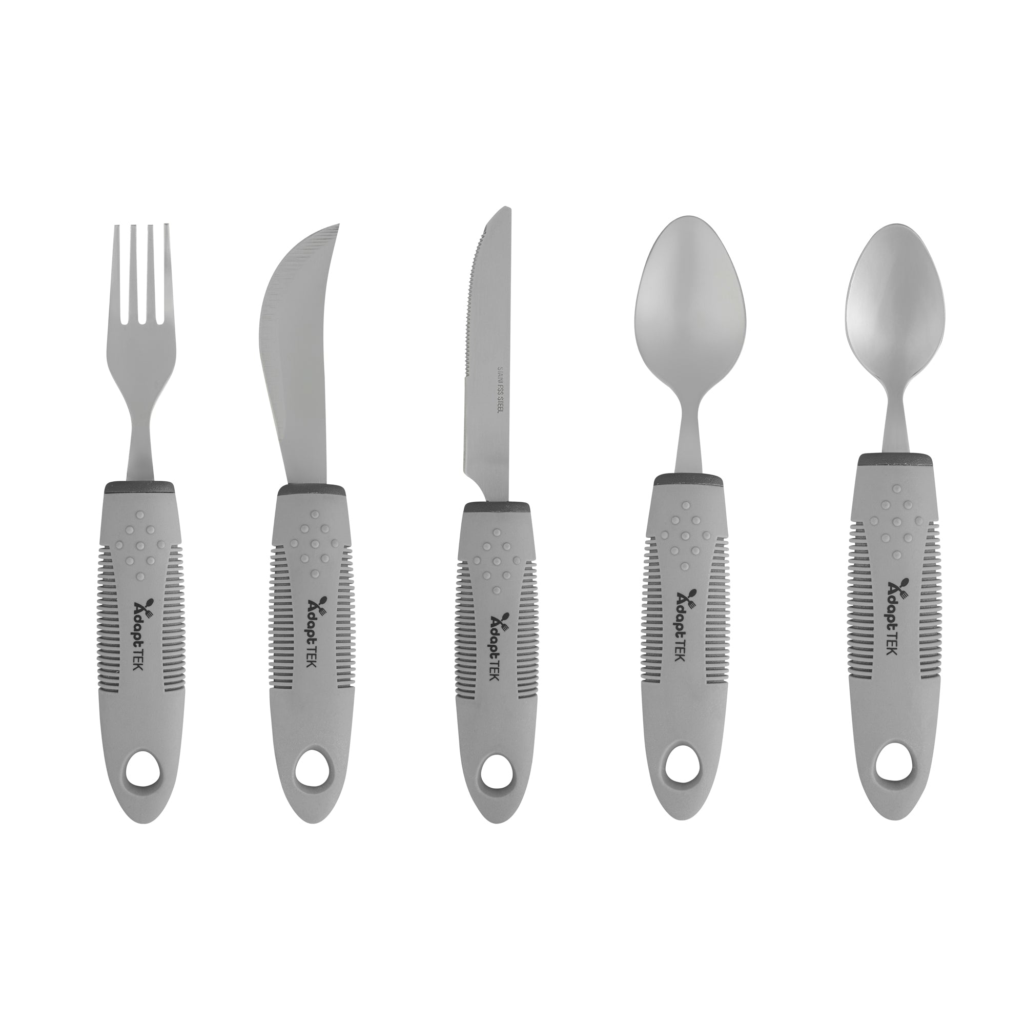Adapt Tek Gray Stainless Steel 5-Piece Adaptive Utensil Set - Lightweight, Non-Slip - 1 count box