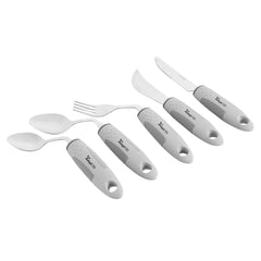 Adapt Tek Gray Stainless Steel 5-Piece Adaptive Offset Utensil Set - Right Hand, Lightweight, Non-Slip - 1 count box