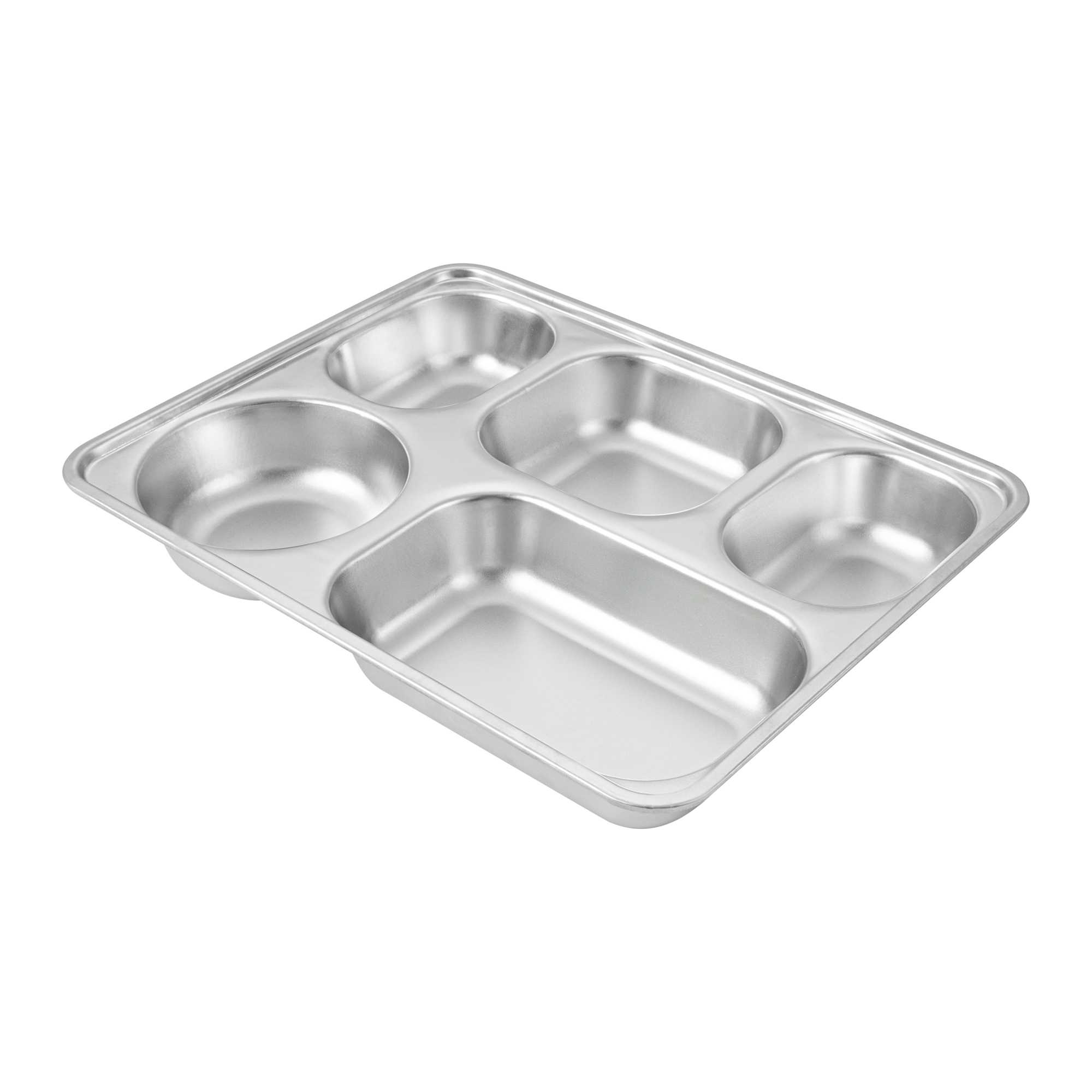 Met Lux Ambidextrous Rectangle Stainless Steel Tray - 5 Compartments - 11" x 8 3/4" x 1 3/4" - 20 count box