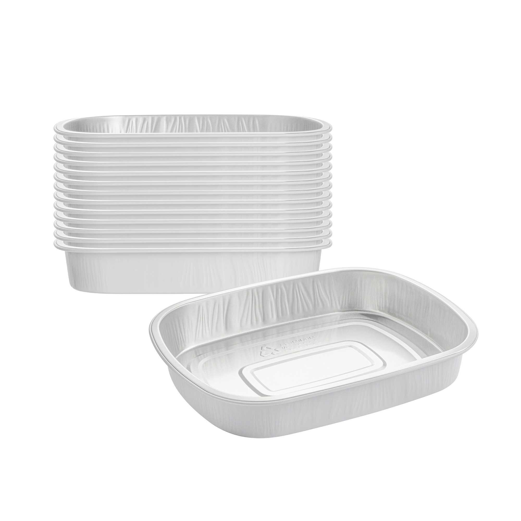 Foil Lux 70 oz Oblong White and Silver Heavy-Duty Foil Entree / Take Out Pan - Smoothwall - 100 count box