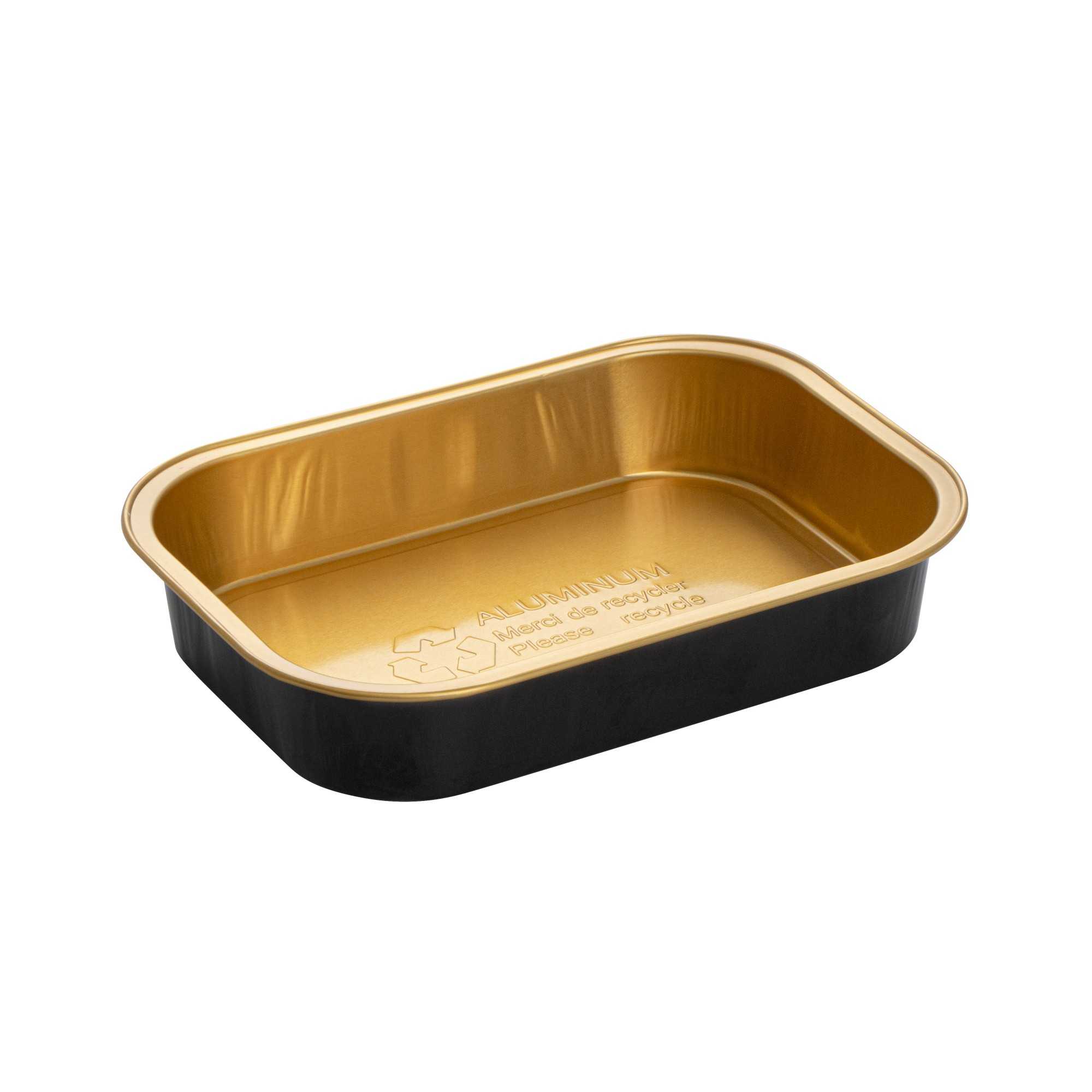 Foil Lux 14 oz Oblong Black and Gold Heavy-Duty Foil Entree / Take Out Pan - Smoothwall - 100 count box