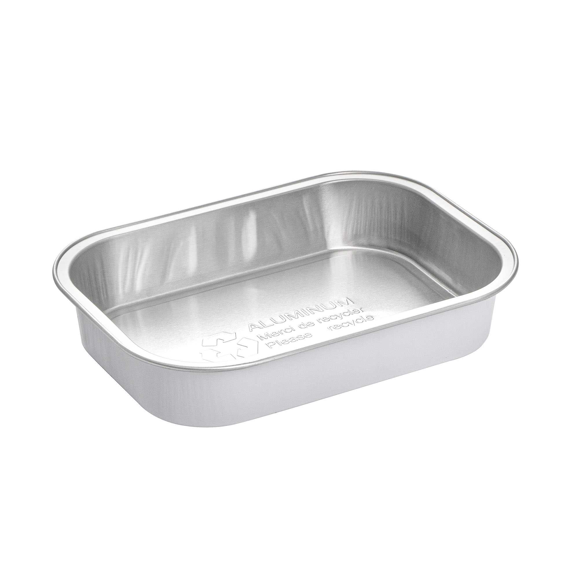 Foil Lux 14 oz Oblong White and Silver Heavy-Duty Foil Entree / Take Out Pan - Smoothwall - 100 count box