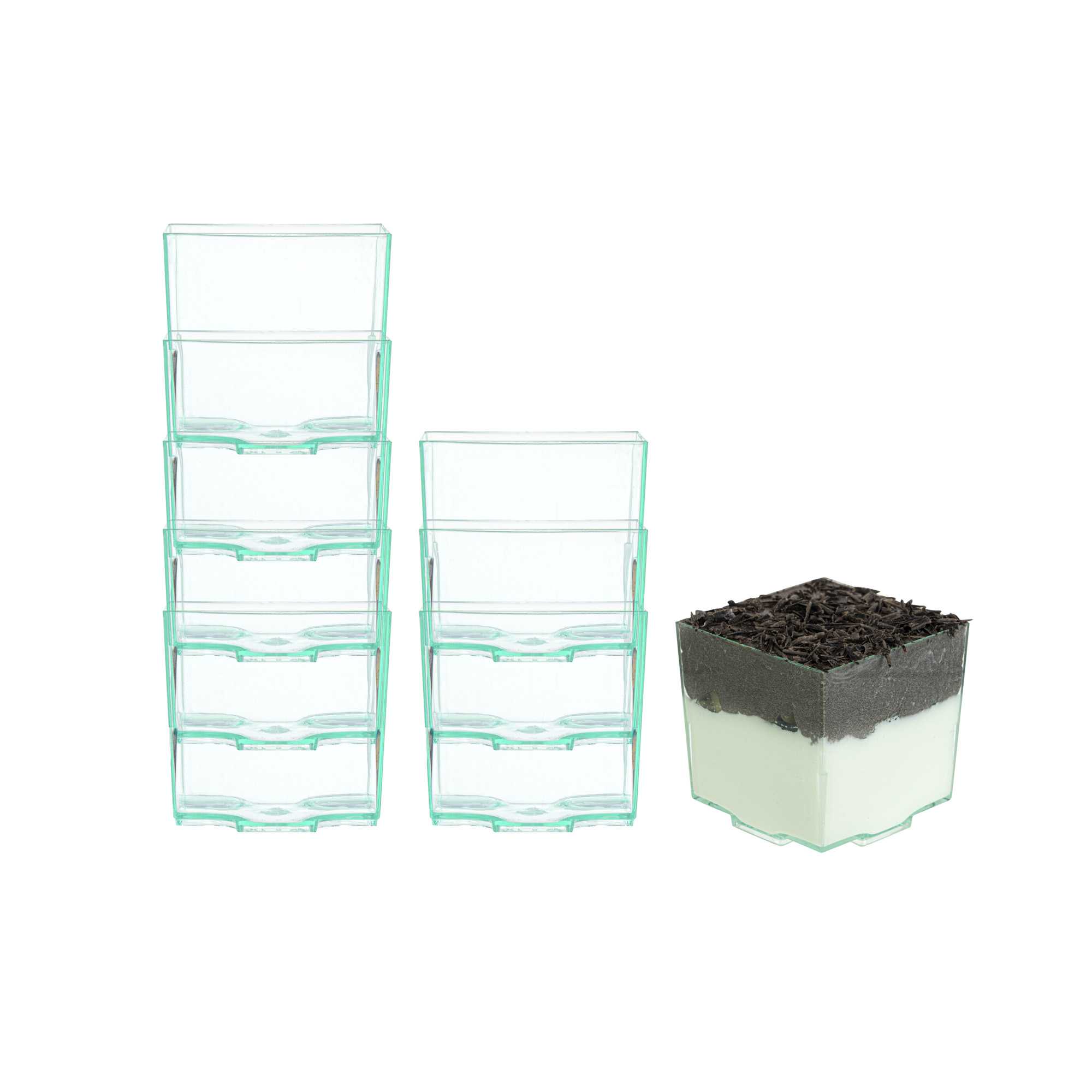 Mini Serve 3 oz Square Seagreen Plastic Quadrato Cup - 1 3/4" x 1 1/2" x 1 3/4" - 100 count box