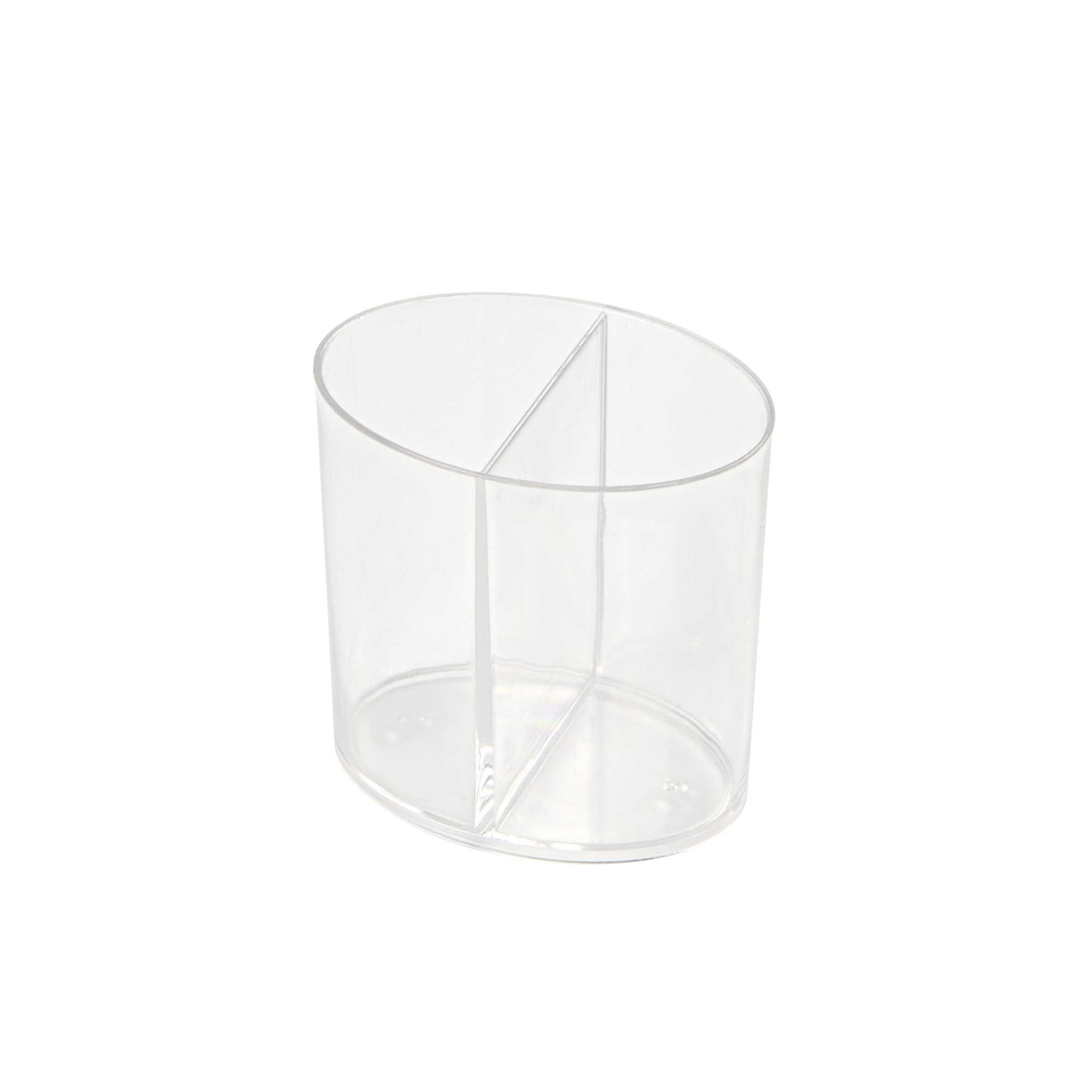 Mini Serve 4 oz Oval Clear Plastic Duet Tasting Cup - 2 Compartments - 2 1/2" x 1 3/4" x 2 1/2" - 100 count box