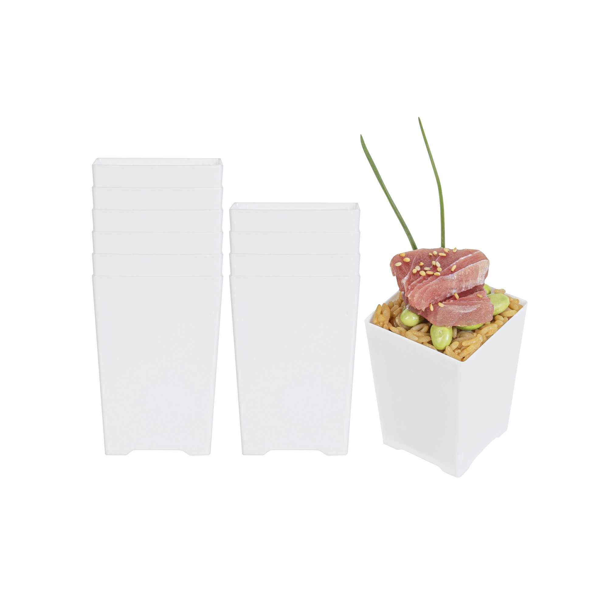 4 oz Square White Plastic Tall Quadrato Cup - 2" x 2 3/4" x 2" - 100 count box