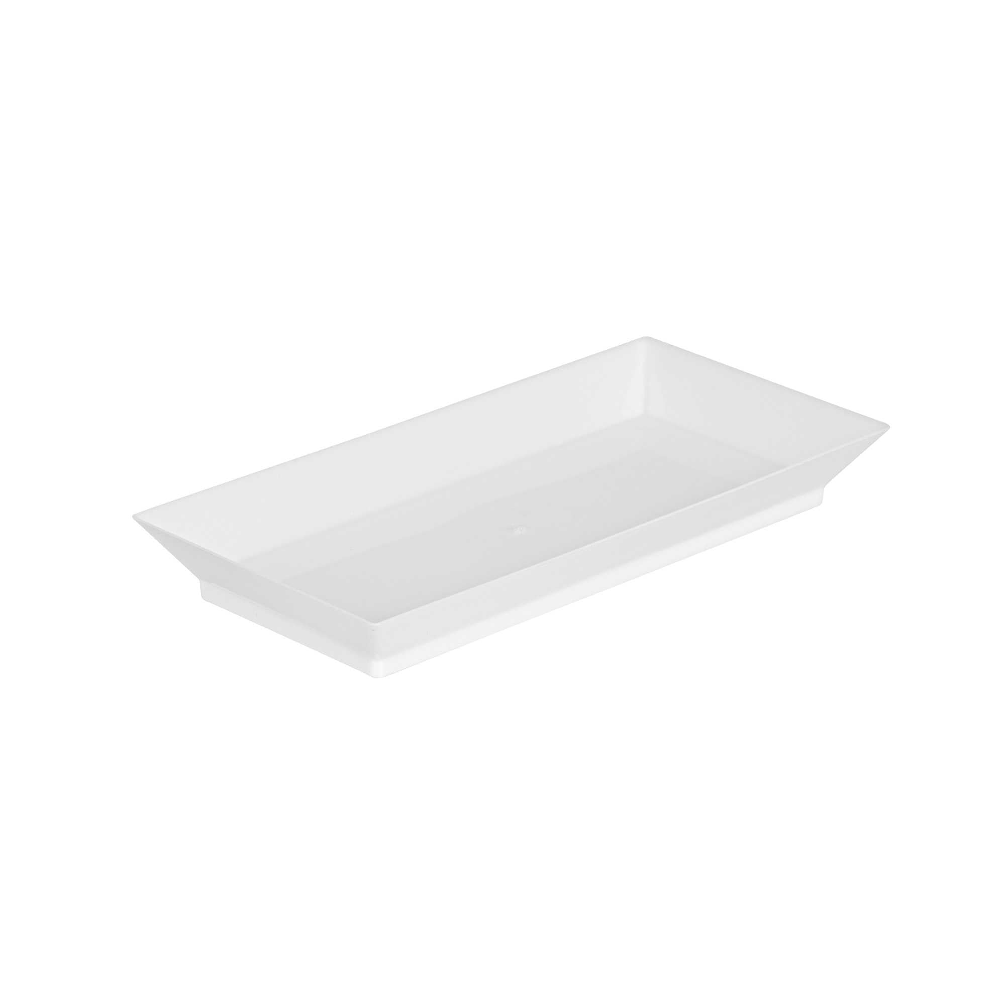 Mini Serve Rectangle White Plastic Plate - 5" x 2 1/2" x 1/2" - 100 count box