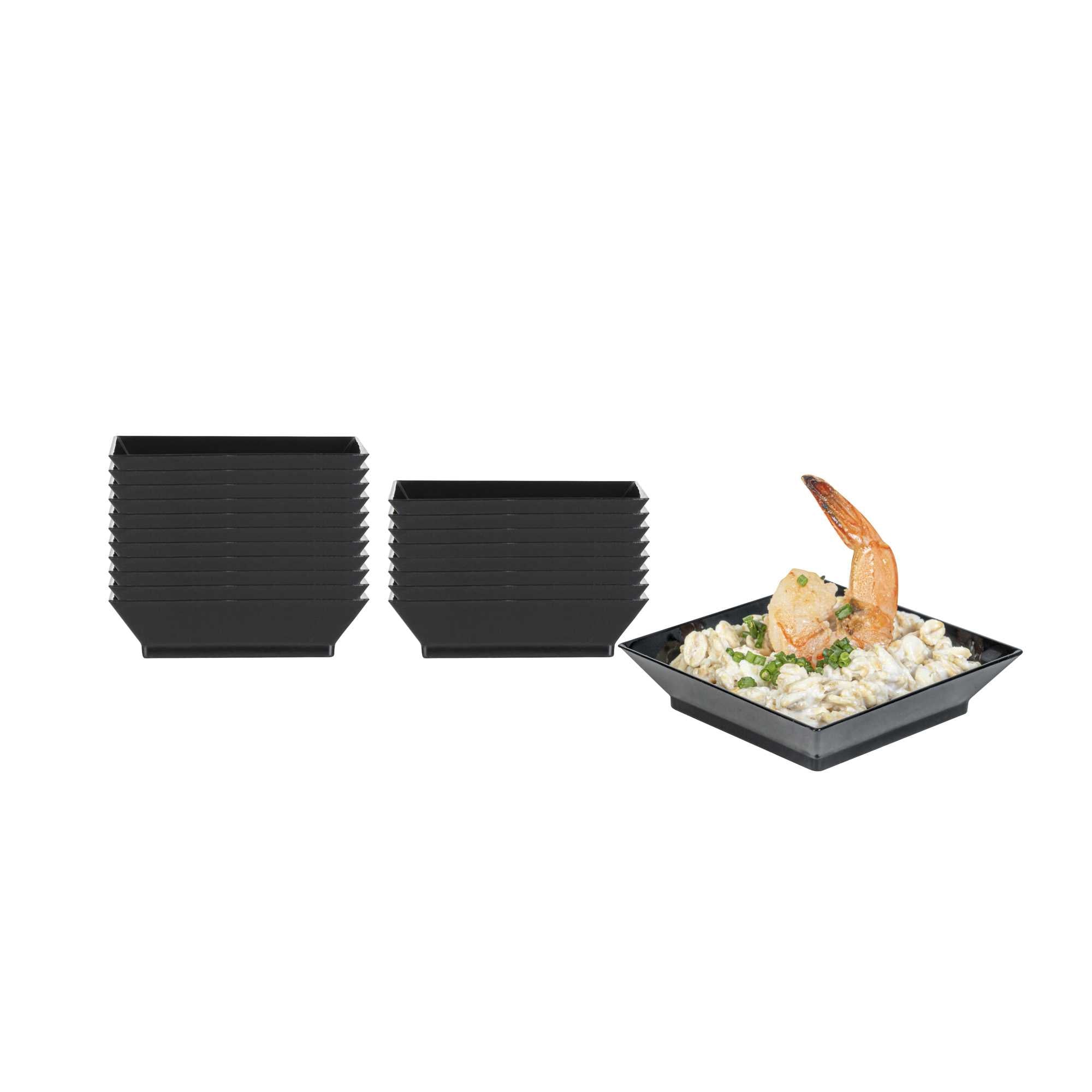 Mini Serve Square Black Plastic Mini Modern Plate - 2 1/2" x 2 1/2" x 1/2" - 100 count box