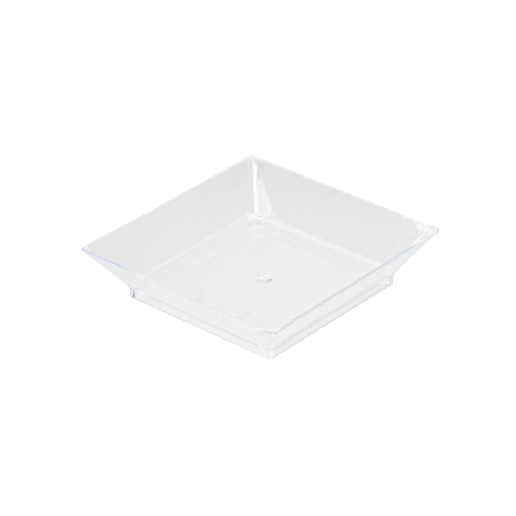 Mini Serve Square Clear Plastic Mini Modern Plate - 2 1/2" x 2 1/2" x 1/2" - 20 count box