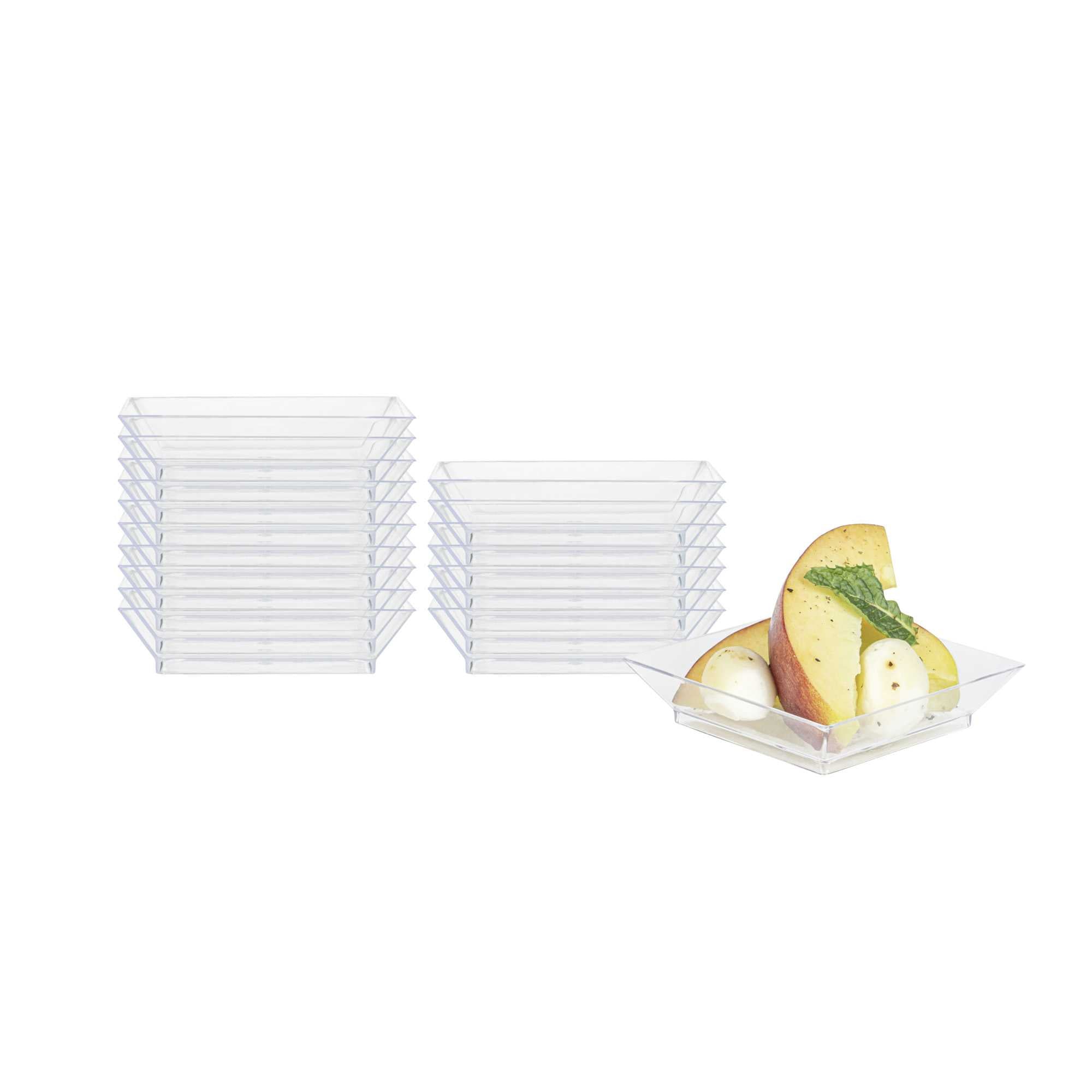 Mini Serve Square Clear Plastic Mini Modern Plate - 2 1/2" x 2 1/2" x 1/2" - 20 count box