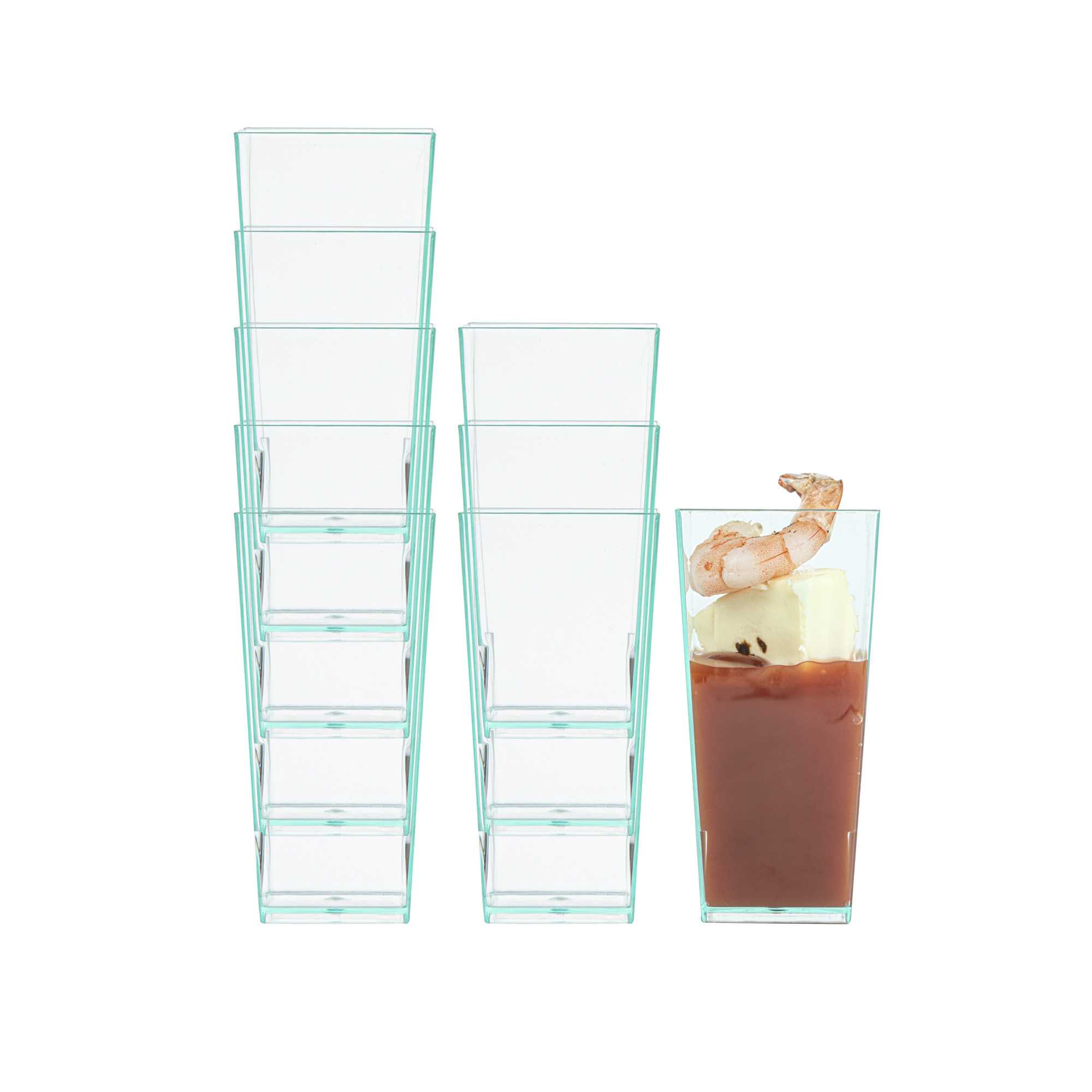 Mini Serve 4 oz Square Seagreen Plastic Tall Geometric Cup - 1 1/2" x 1 1/2" x 3 1/4" - 100 count box