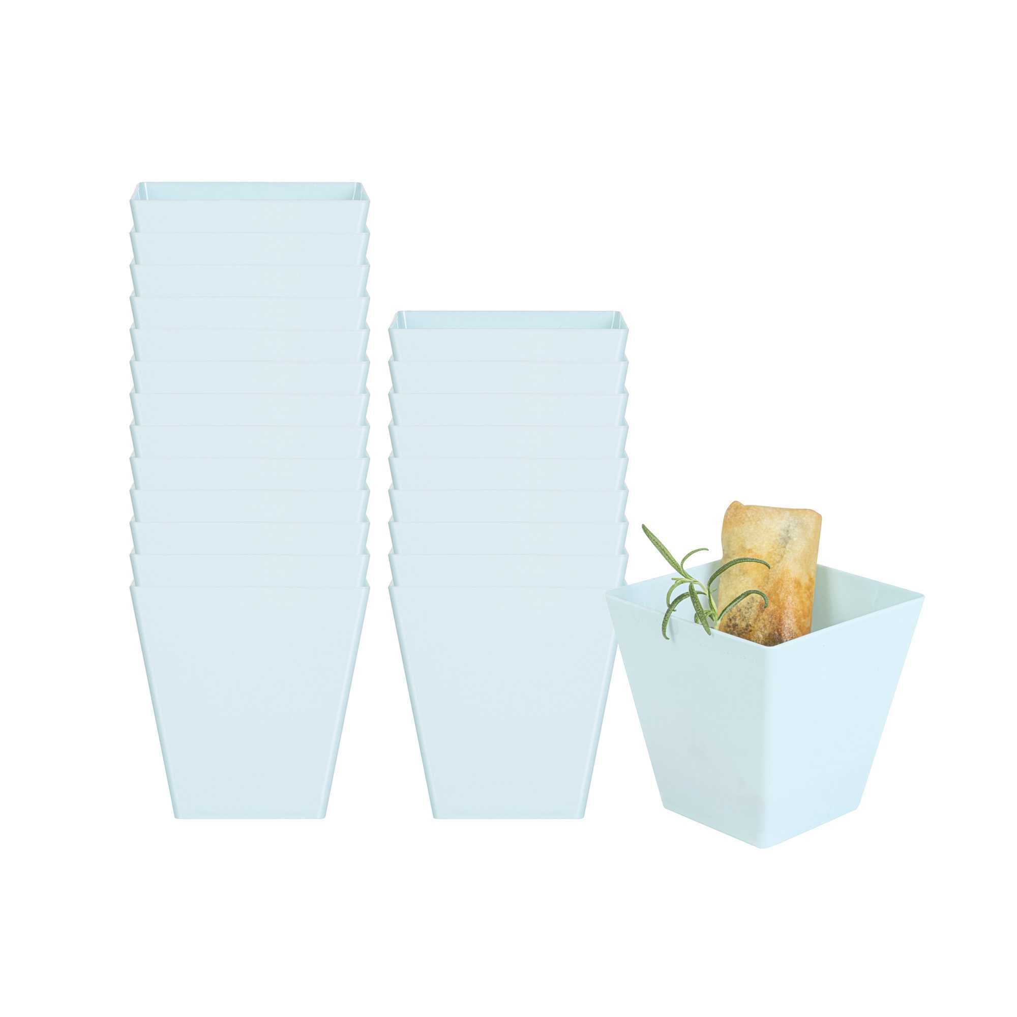Mini Serve 8 oz Square Baby Blue Plastic Large Kova Cup - Limited Edition - 2 3/4" x 2 3/4" x 2 3/4" - 100 count box