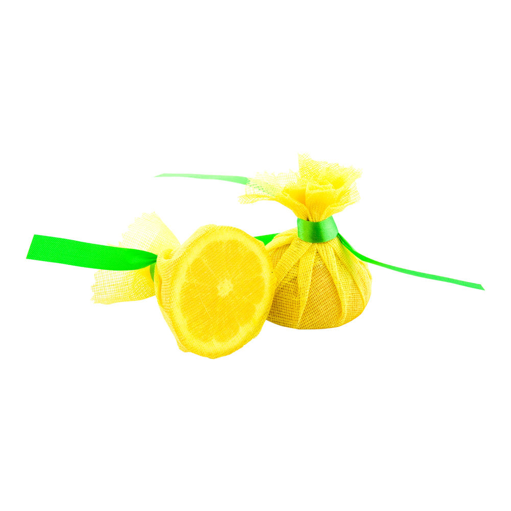 Chef 101 Yellow Cotton Lemon Wrap - Green Satin Ribbon - 5" x 5" - 100 count box
