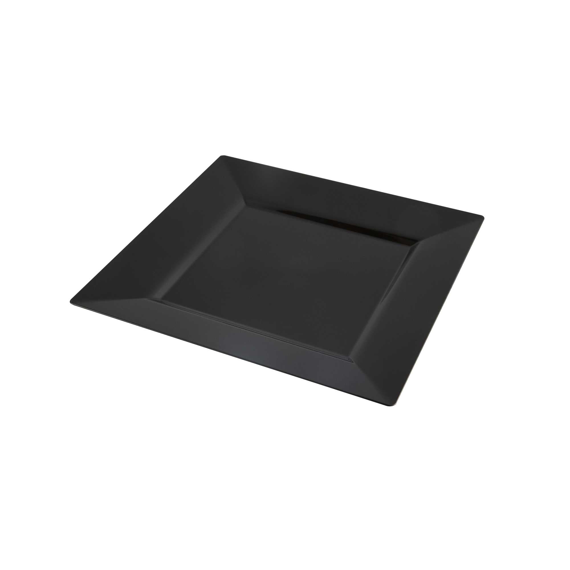 Square Black Plastic Modern Plate - 9 1/2" x 9 1/2" x 1/2" - 20 count box