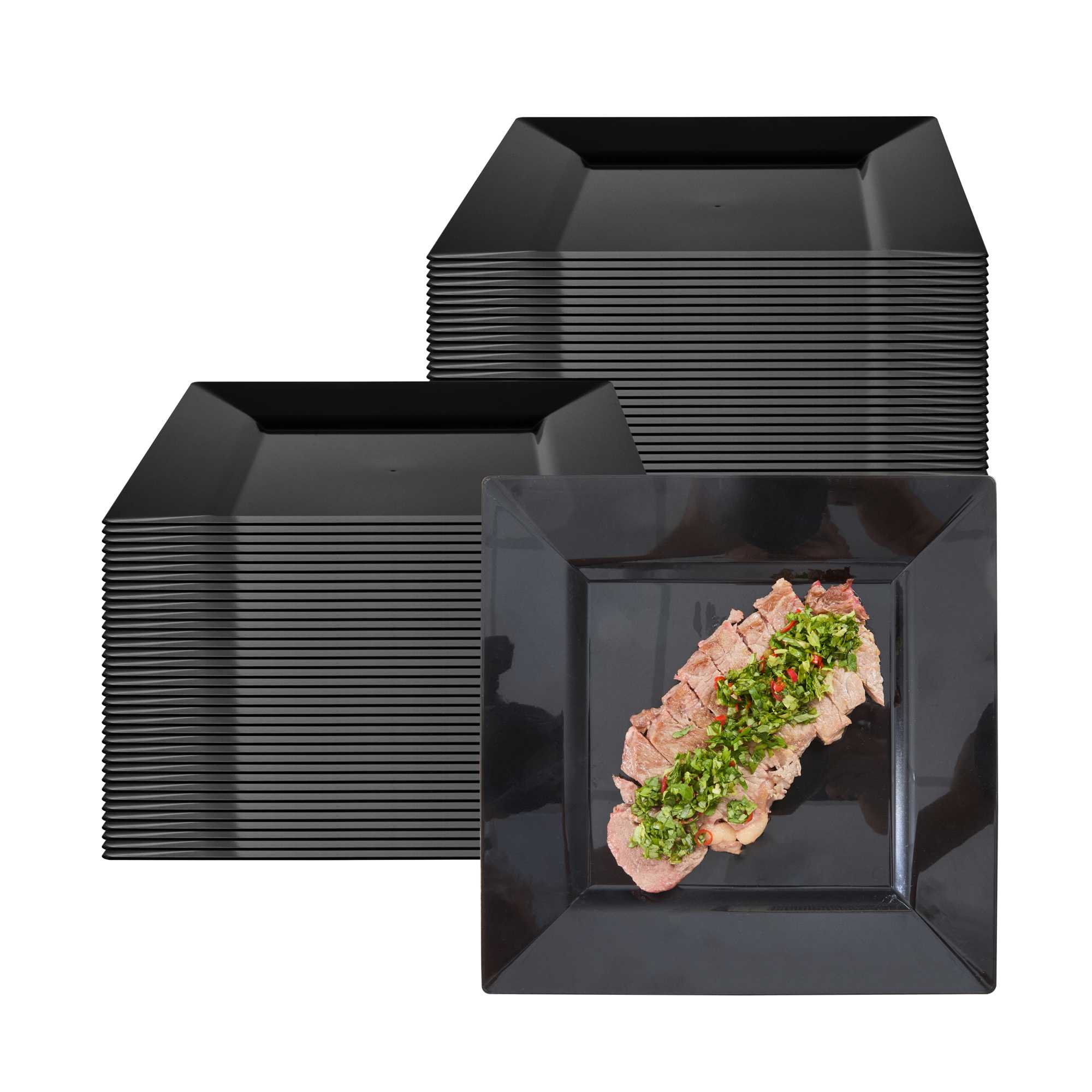 Square Black Plastic Modern Plate - 9 1/2" x 9 1/2" x 1/2" - 20 count box
