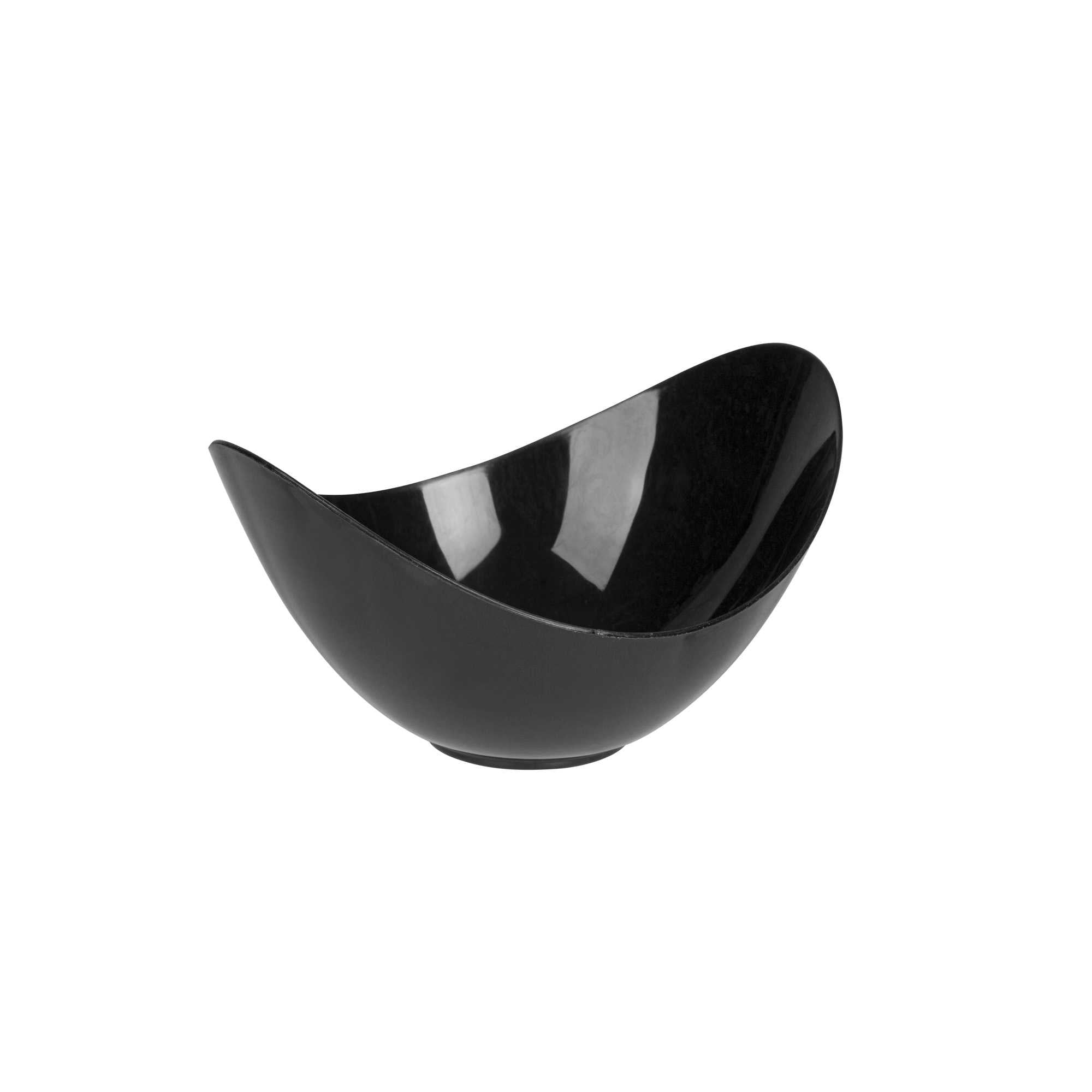 2 oz Oval Black Plastic Alato Tasting Dish - 3 1/2" x 2 3/4" x 1 3/4" - 25 count box