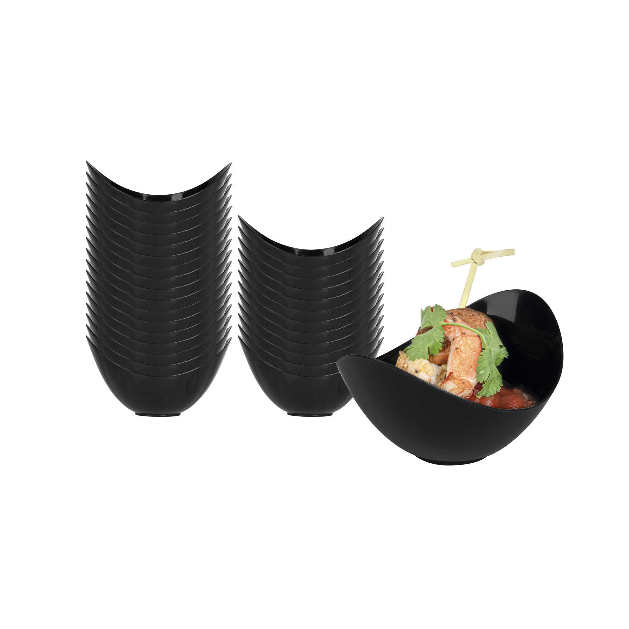 2 oz Oval Black Plastic Alato Tasting Dish - 3 1/2" x 2 3/4" x 1 3/4" - 25 count box