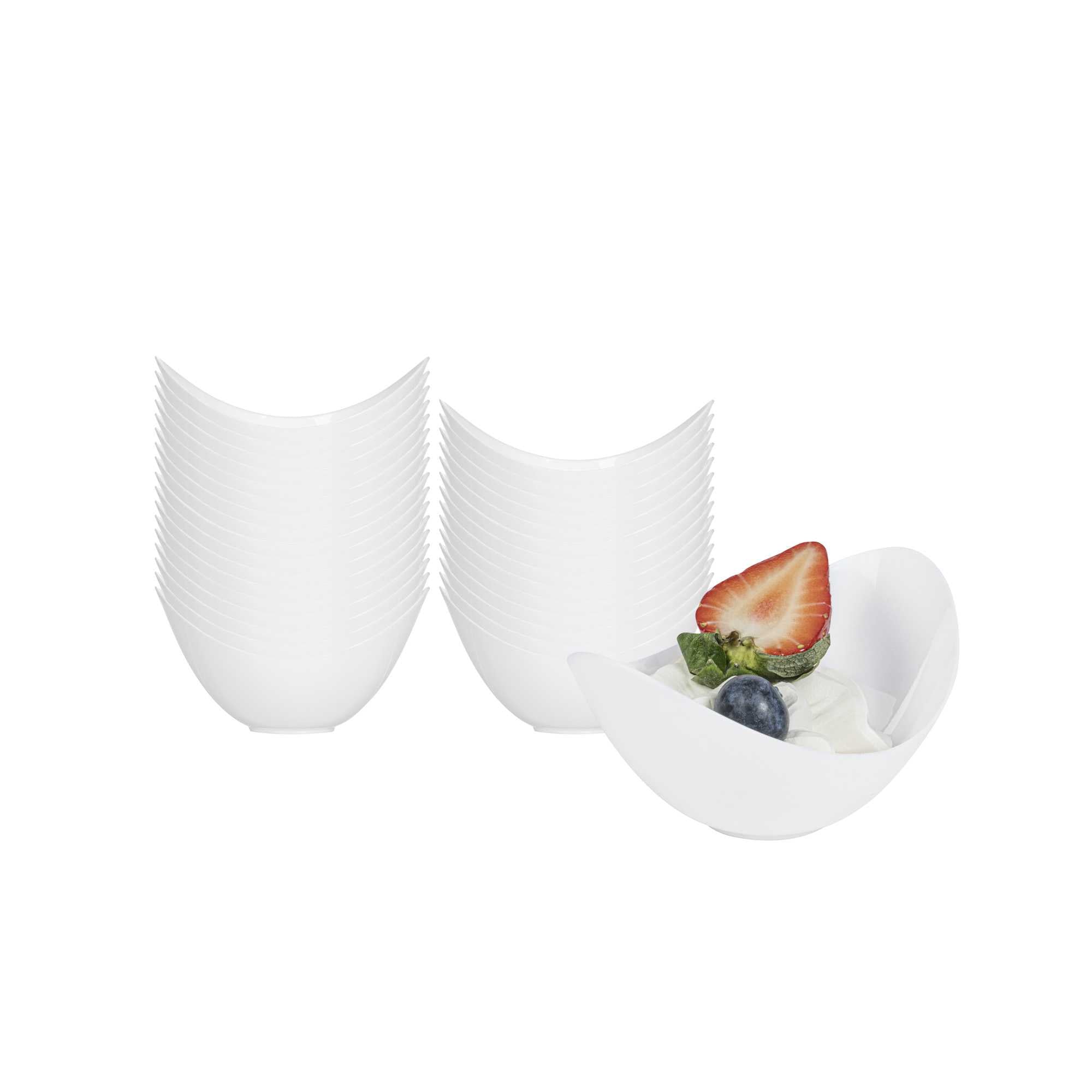 Mini Serve 2 oz Oval White Plastic Alato Tasting Dish - 3 1/2" x 2 3/4" x 1 3/4" - 100 count box