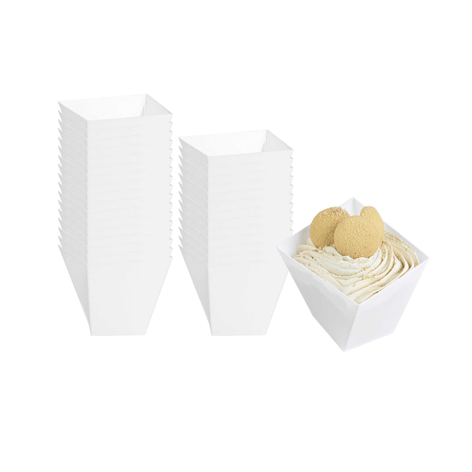 Mini Serve 6 oz Square White Plastic Large Girata Dish - 3 1/4" x 2 3/4" x 3" - 100 count box