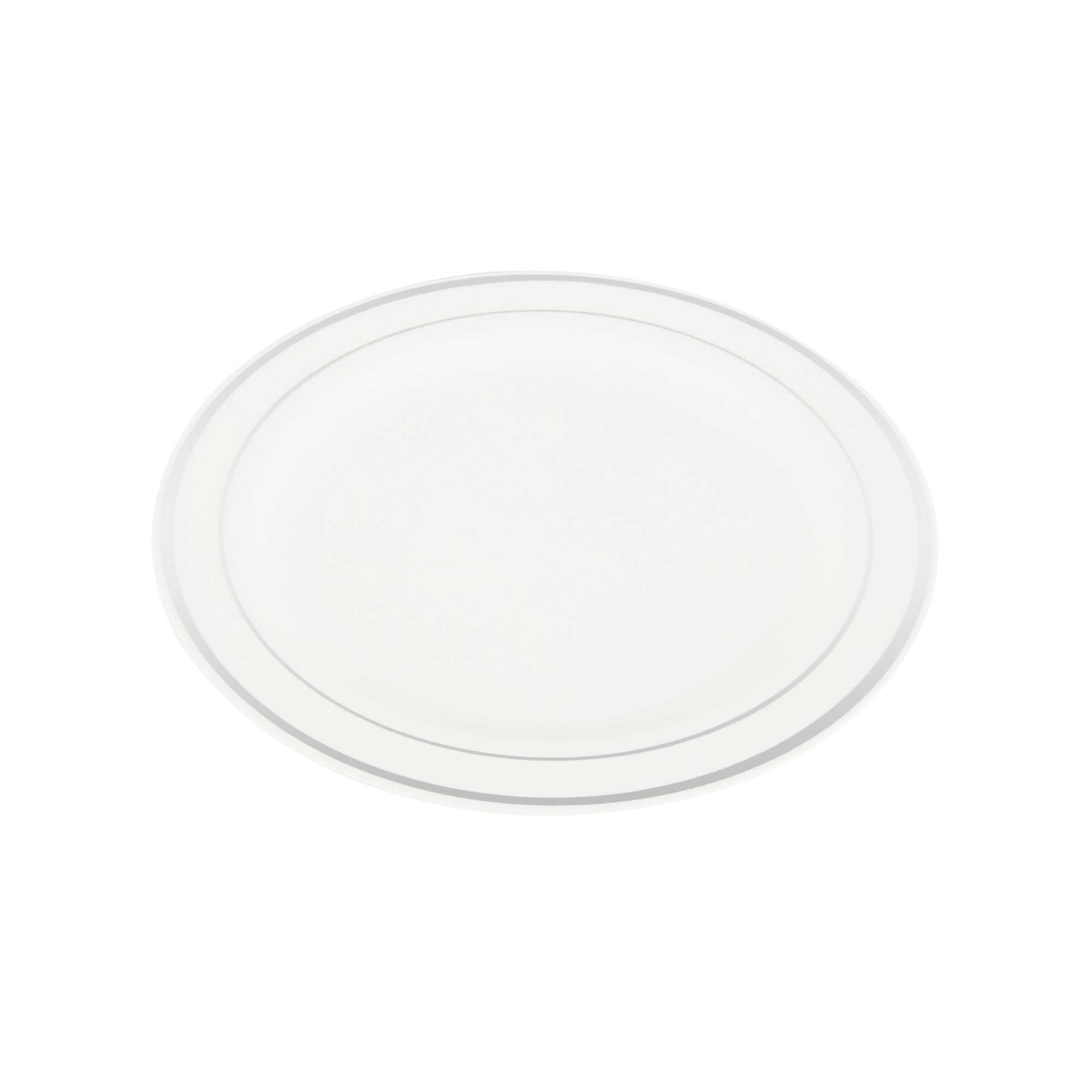 Round White Plastic Silver-Rimmed Plate - 7 1/2" x 7 1/2" x 1/2" - 20 count box