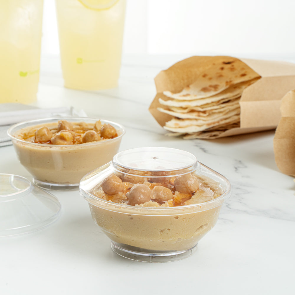 Mini Serve 4 oz Round Clear Plastic Medium Deli Cup - with Lid - 3 1/4" x 3 1/4" x 2" - 100 count box