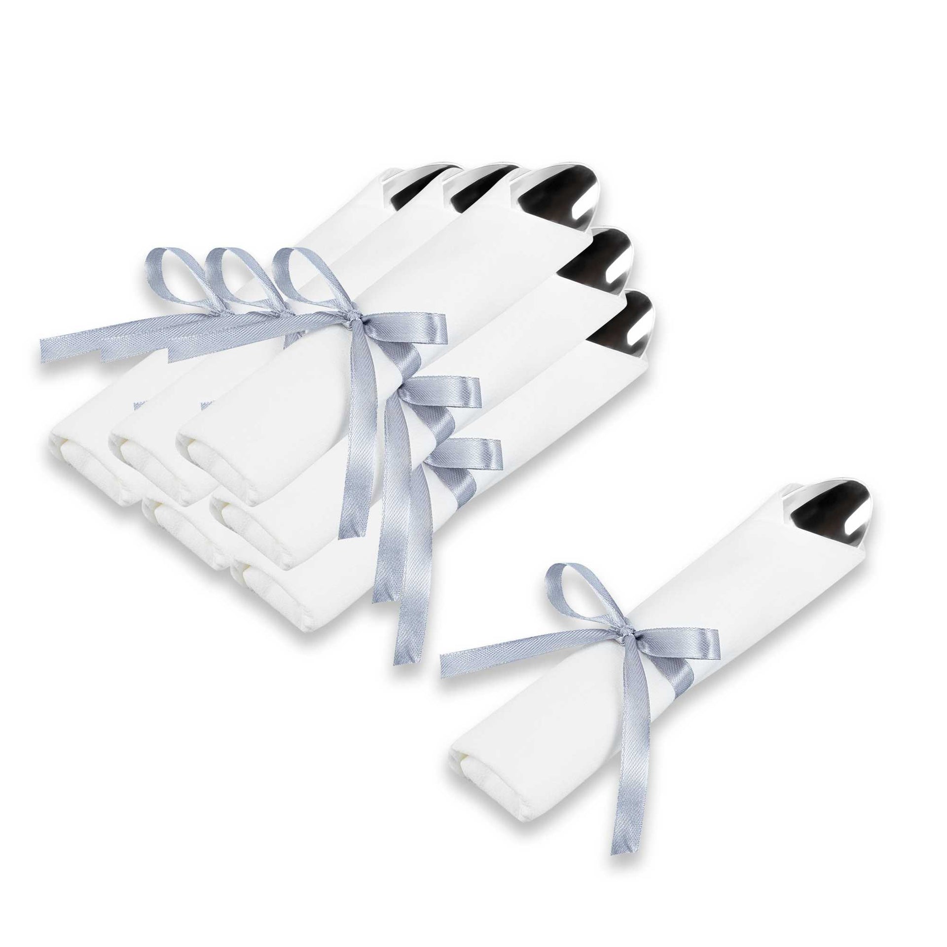 Moderna Silver Plastic Cutlery Set - with White Napkin, Silver Ribbon - 7 1/4" x 2" x 1 3/4" - 100 count box