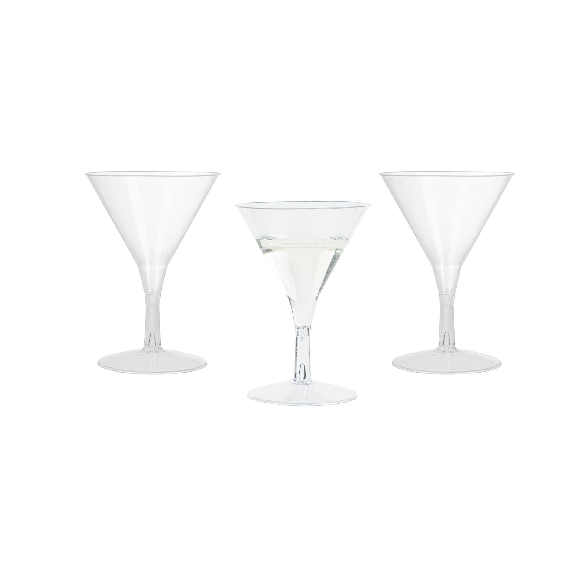 Bev Tek 2 oz Round Clear Plastic Mini Martini Glass - 2 1/2" x 2 1/2" x 3 3/4" - 100 count box