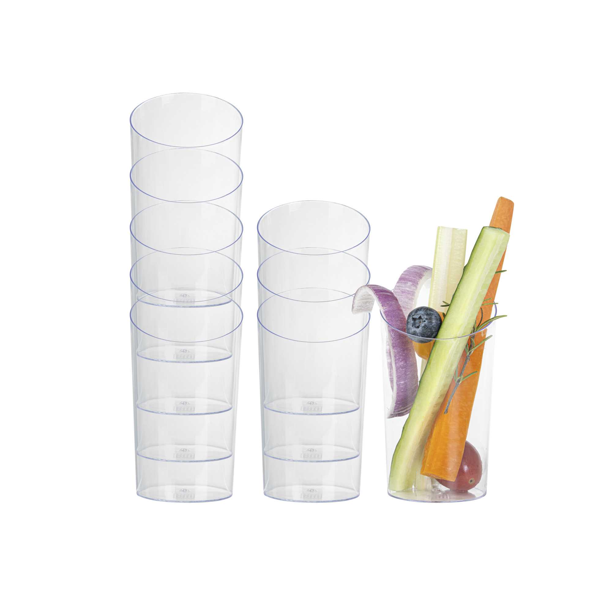 Mini Serve 5 oz Round Clear Plastic Large Incline Tube Glass - 2 1/4" x 2 1/4" x 4 1/4" - 100 count box