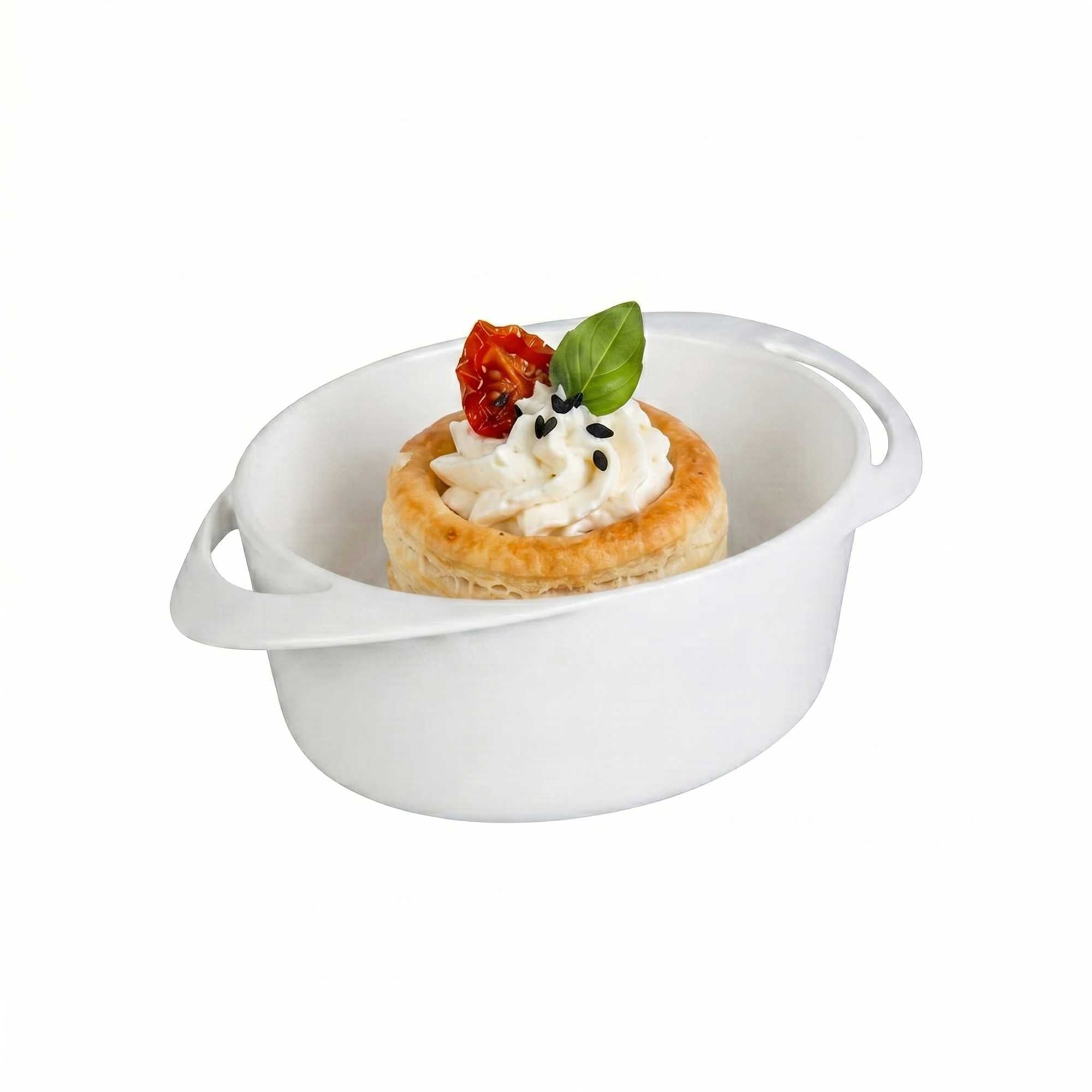 Mini Serve 3 oz Round White Plastic Mini Infinity Pot - 3 3/4" x 2 1/2" x 1 1/4" - 600 count box