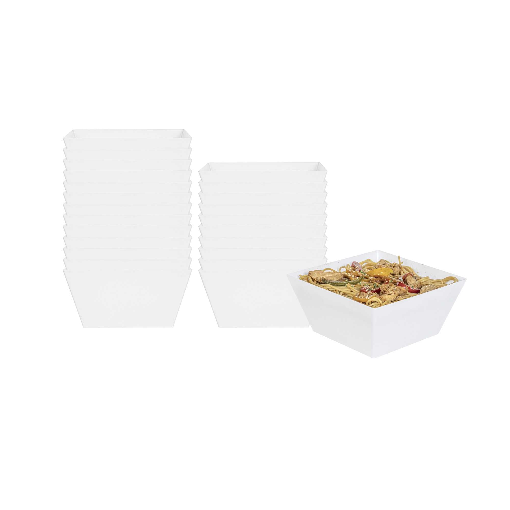Maxi Serve 18 oz Square White Plastic Medium Modern Bowl - 6 3/4" x 6 3/4" x 3" - 25 count box