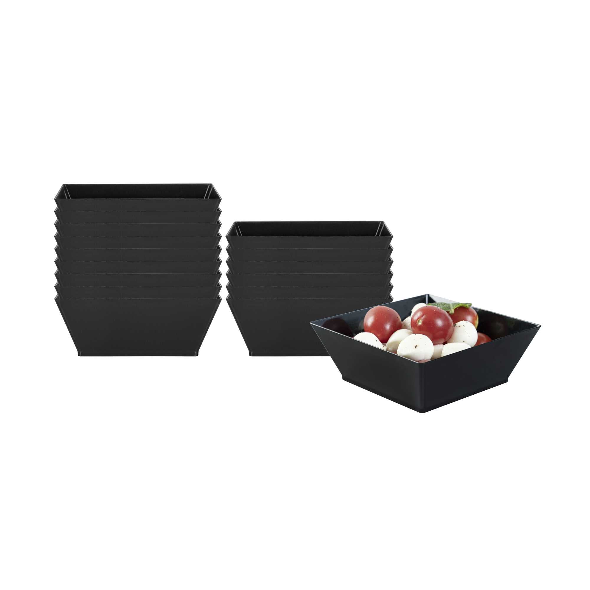 Maxi Serve 10 oz Square Black Plastic Small Modern Bowl - 4 1/4" x 4 1/4" x 1 1/2" - 100 count box