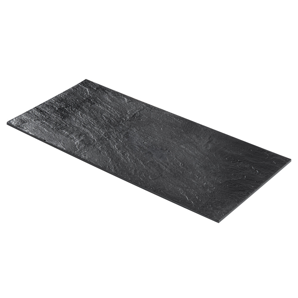 Maxi Serve Rectangle Black Plastic Large Plate - Faux Slate - 16" x 7" - 25 count box