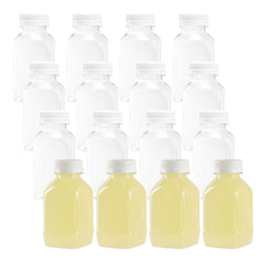 Bottle Tek 8 oz Square Clear Plastic Cold Pressed Juice Bottle - with Safety Cap - 2 1/4