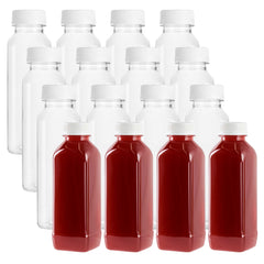 Bottle Tek 16 oz Square Clear Plastic Cold Pressed Juice Bottle - with Safety Cap - 2 1/4