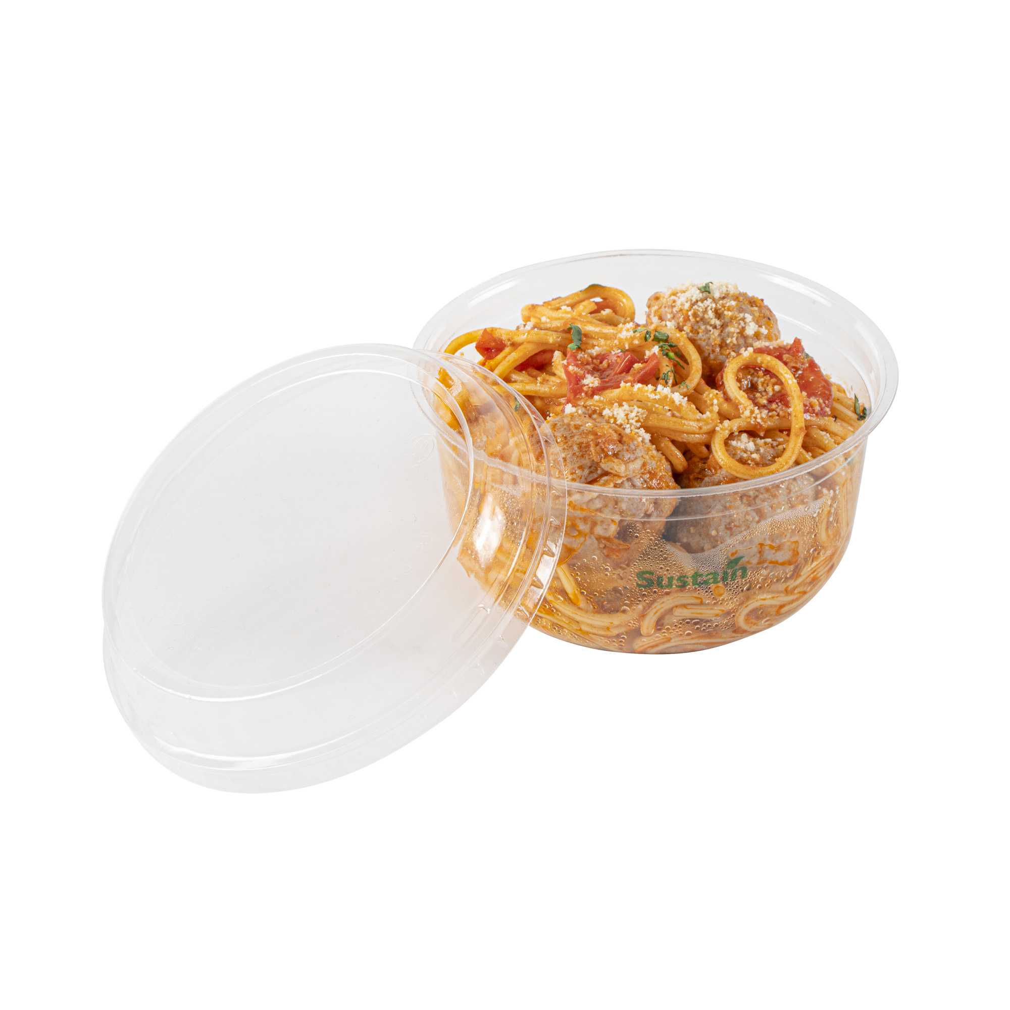 Basic Nature Round Clear Plastic Deli Container Dome Lid - Compostable - 4 1/2" x 4 1/2" x 1" - 50 count box