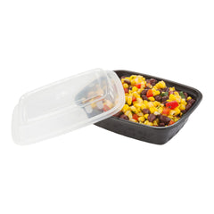 Asporto 16 oz Rectangle Black Plastic To Go Box - with Clear Lid, Microwavable - 5 3/4