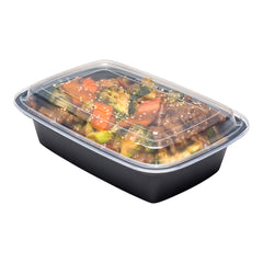 Asporto 38 oz Rectangle Black Plastic To Go Box - with Clear Lid, Microwavable - 8 3/4